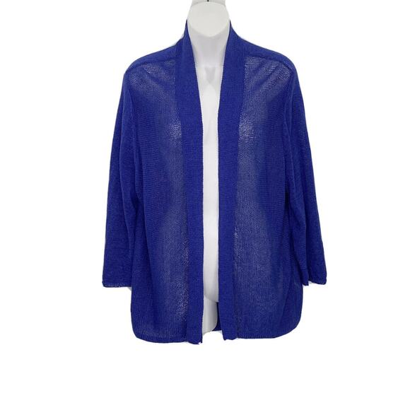 Eileen Fisher Women Sweater Size 2X Blue Loose Knit Linen Blend Open Front - Picture 2 of 11